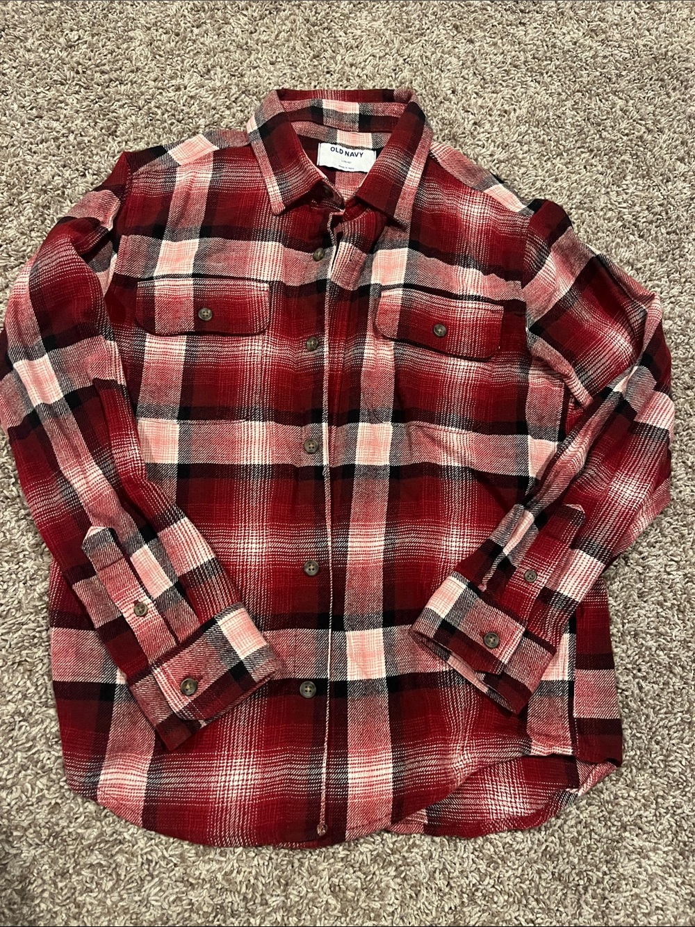 Old Navy Red and Black Plaid Button-Down Shirt
